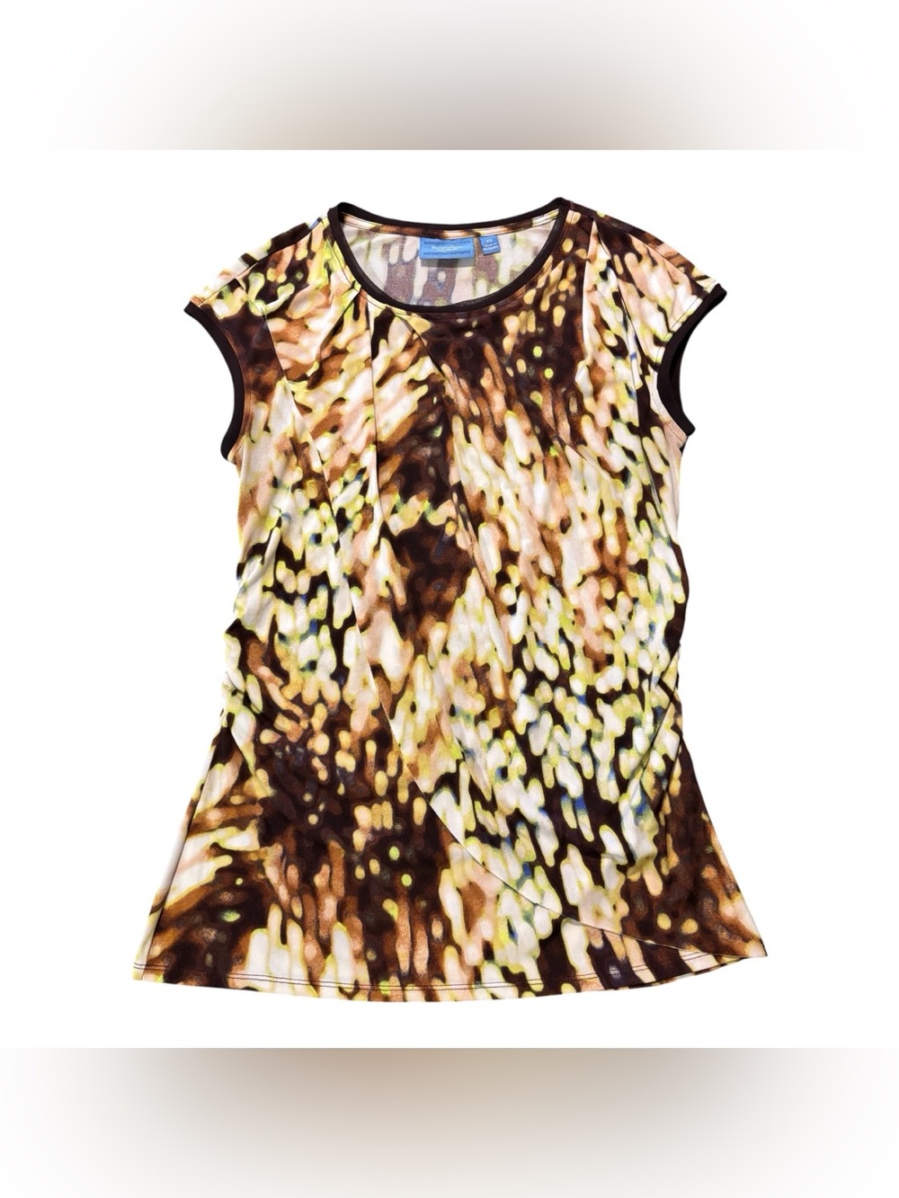 Simply Vera Vera Wang Brown & Cream Abstract Short Cap Sleeve Top